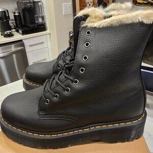 Dr. Martens Jadon Faux Fur Lined Leather Platform Combat Boots Black Mens SZ 13